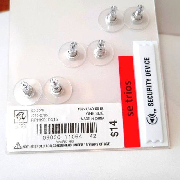 MIXIT Cubic Zirconia Hypoallergenic set of 3 Stud Earrings - Picture 3 of 4